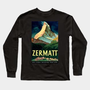 Vintage Travel Poster - Matterhorn Switzerland Long Sleeve T-Shirt